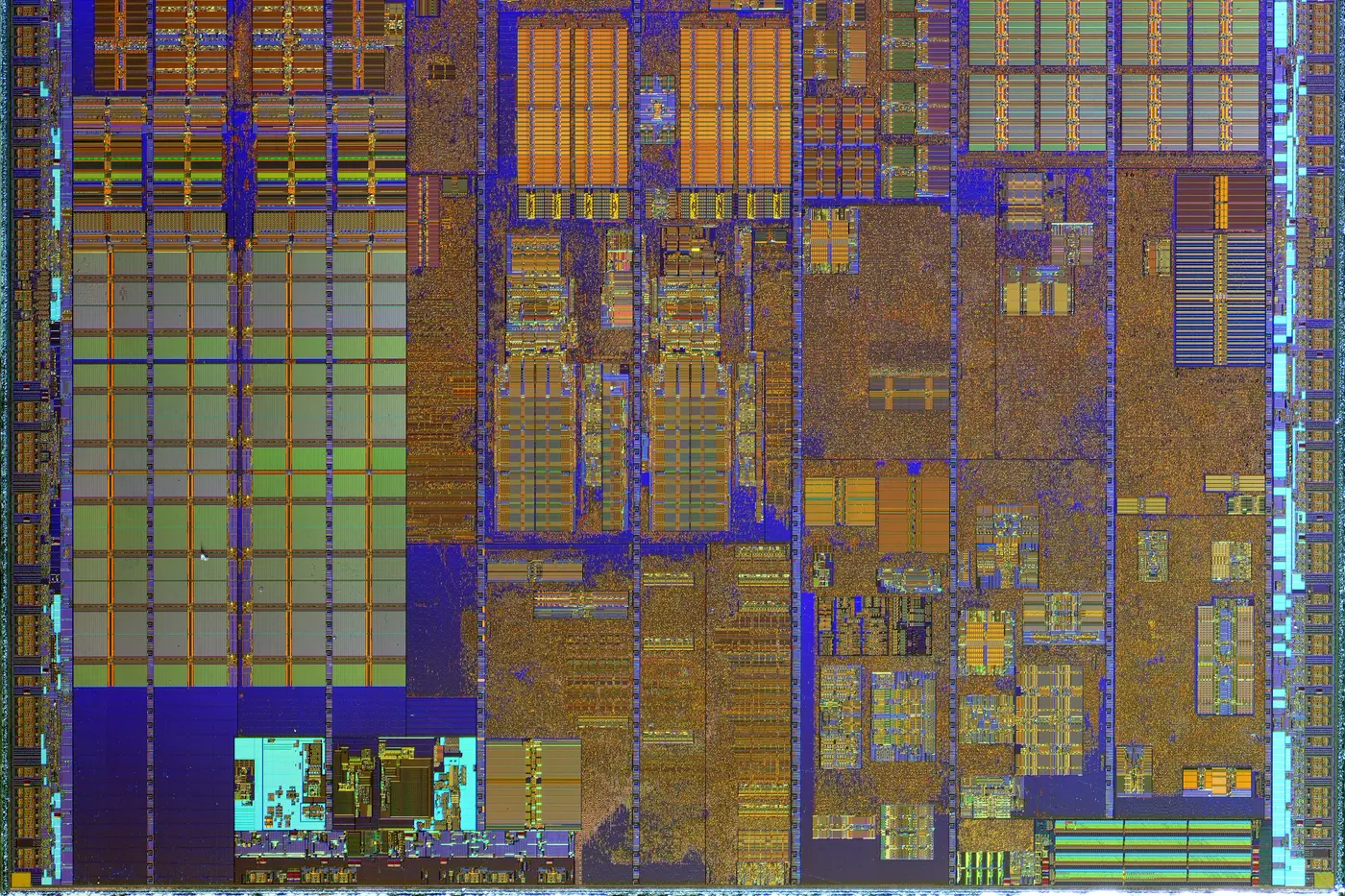 A processor die under magnification
