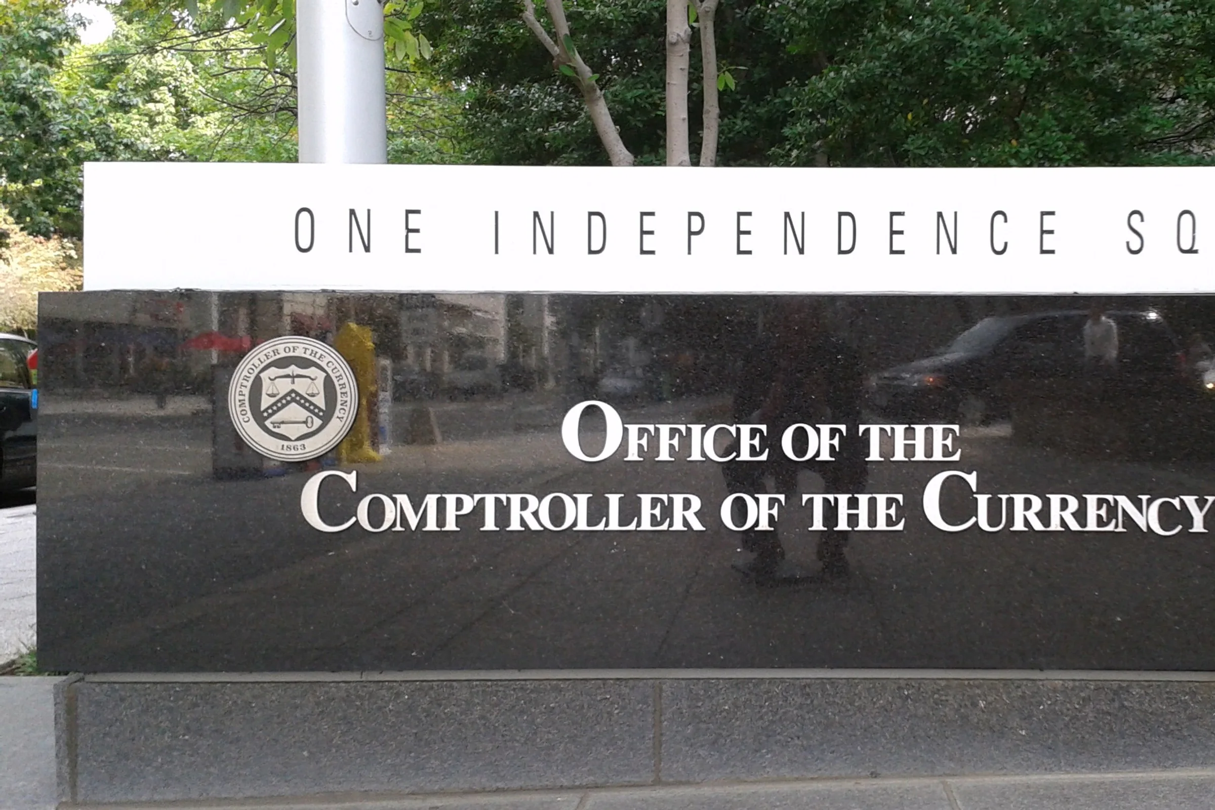 The sign at the Office of the Comptroller of the Currency in Washington