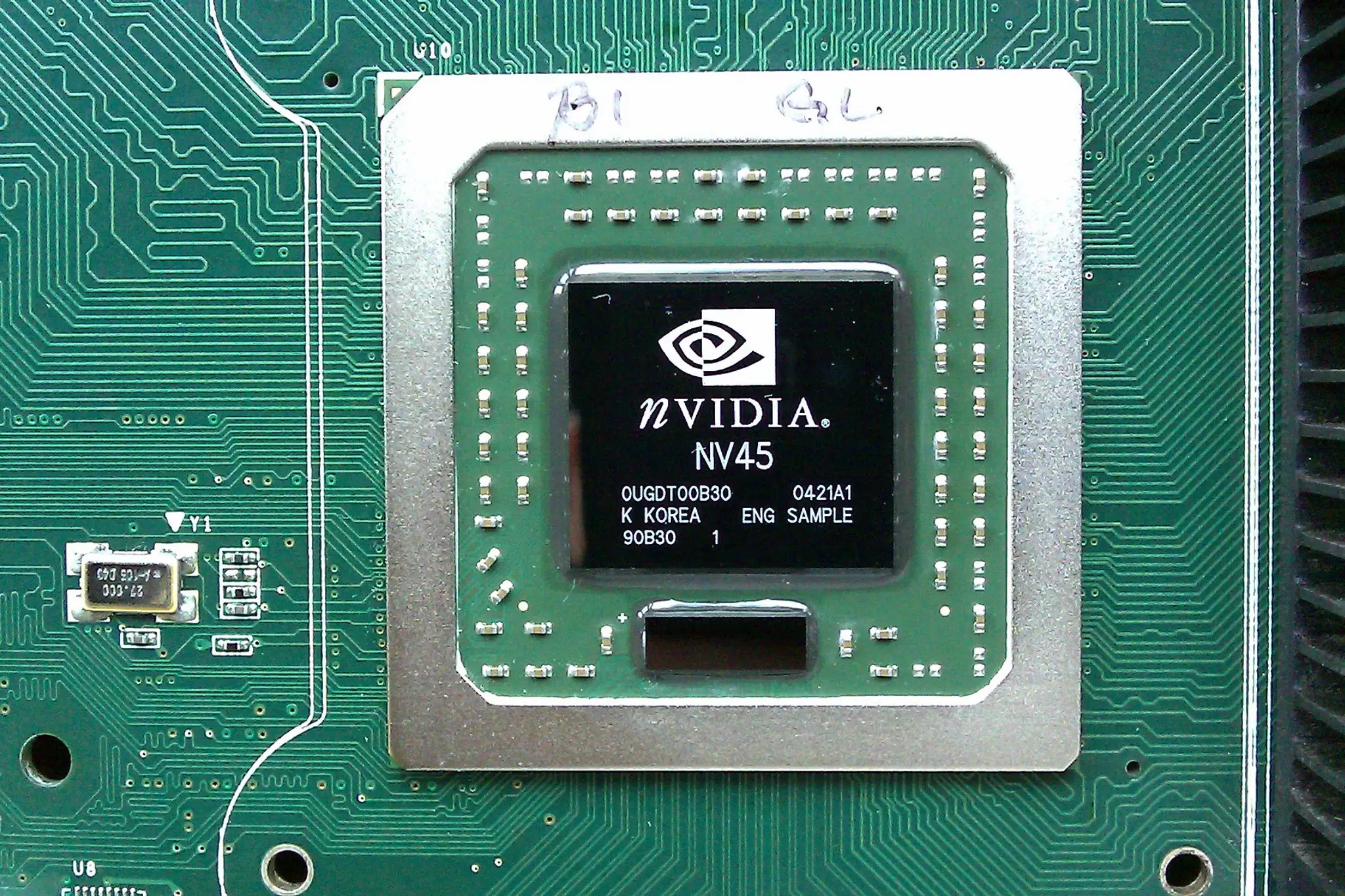 An Nvidia graphics chip on a circuit board